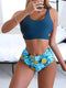 High Waist Solid Color Printed Swimsuit
